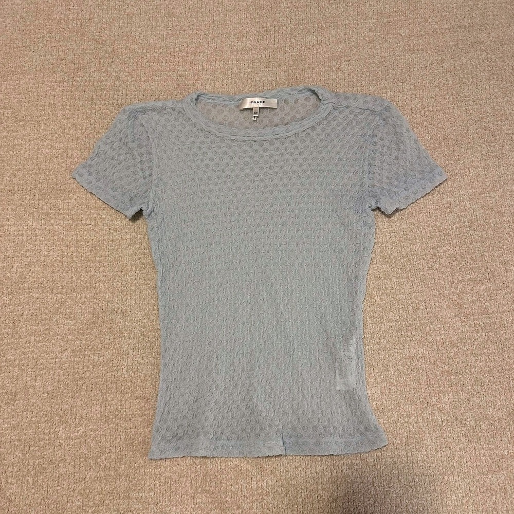 FRAME Mesh Lace Baby Tee size small in Blue